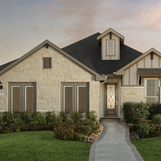 A rendering of a Mayfair home in New Braunfels Texas, nestled among parks and trails.