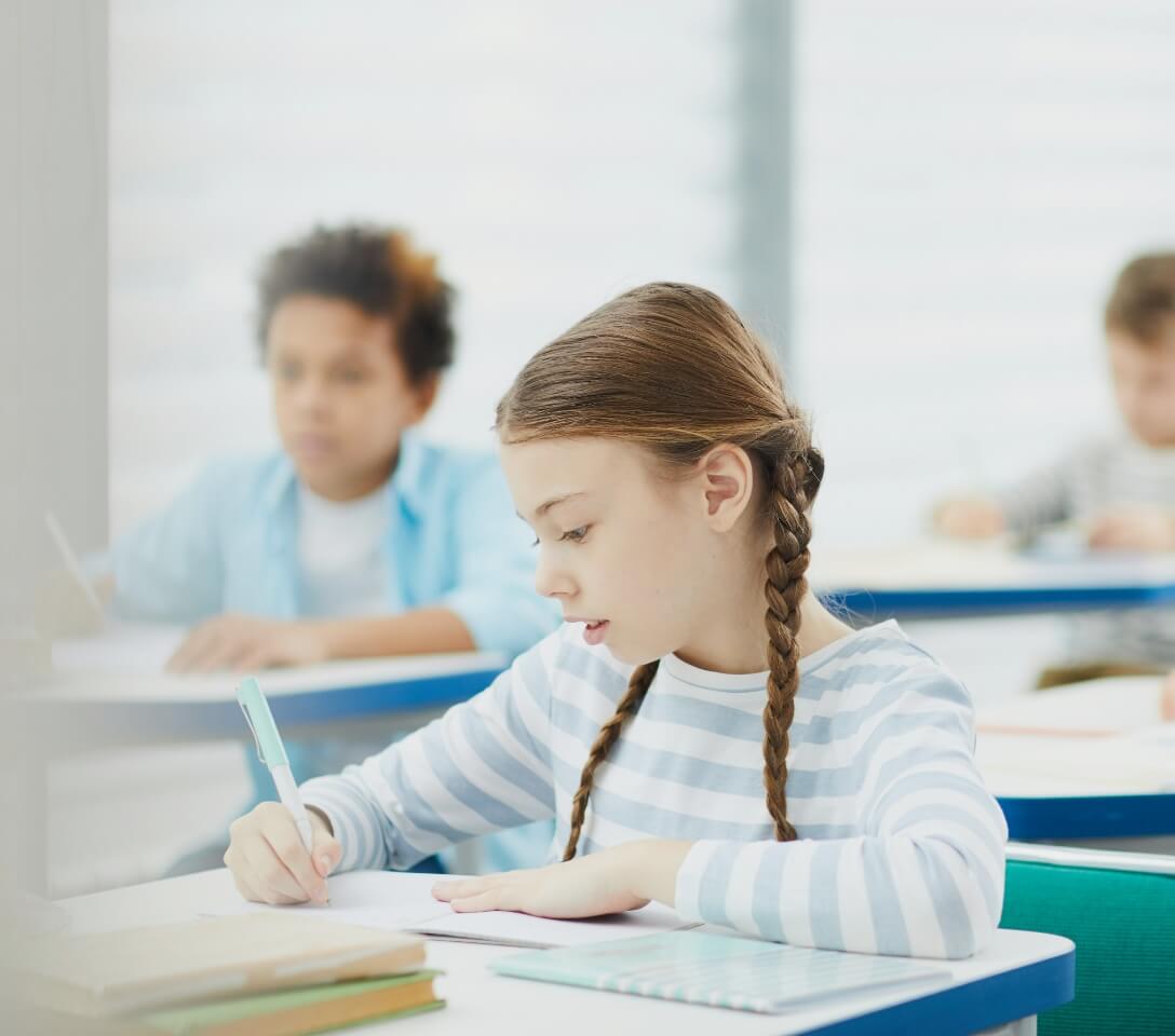 Students studying in a classroom.