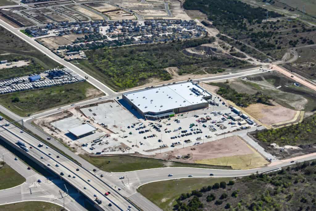 Aerial view of construction on Costco, one of the new Businesses Coming to Mayfair